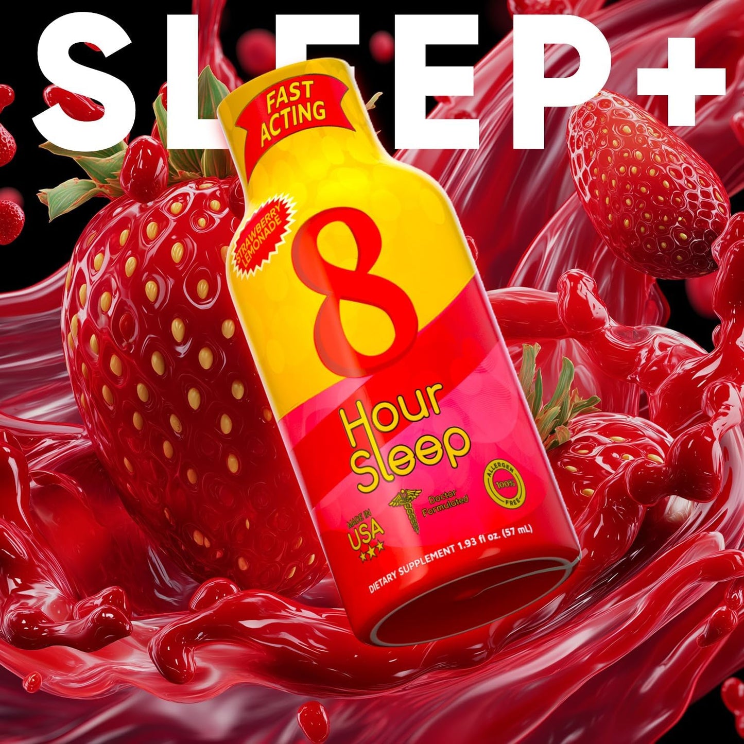 Vitamin Energy 8 Hour Sleep Shot Strawberry Lemonade 10 Pack, Melatonin, 5-HTP, GABA, Valerian, Lavender, Nighttime Relaxation & Sleep Support Supplement, Zero Sugar, Vegan, Gluten-Free, Kosher, 1.93 fl oz
