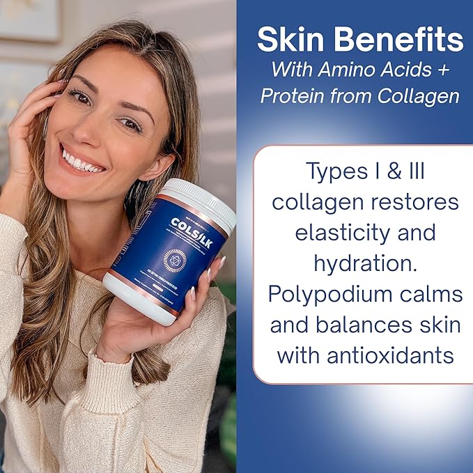 SRILabs ColSilk Unflavored Hydrolyzed Collagen Powder with Colostrum and Polypodium - Skin, Hair, Nails, Gut Health and Joint Support - One Scoop Daily | 1 Month Supply