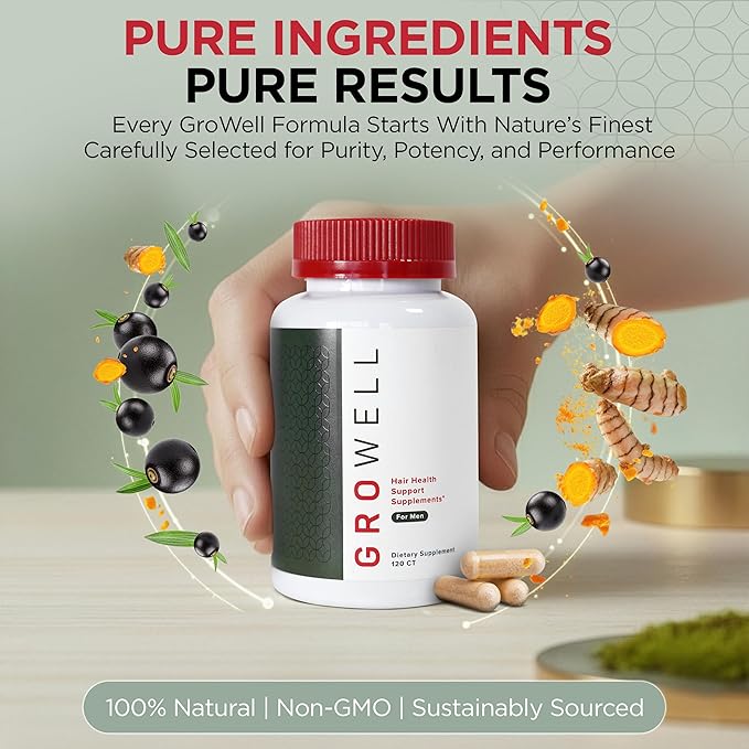 Hair Growth Supplements for Men – Clinically tested for visibly thicker hair and scalp coverage – All natural ingredients, saw palmetto to block DHT – Drug-free, Safe – Doctor recommended