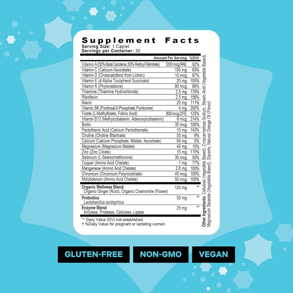 Best Nest Wellness Mama Bird Prenatal Multi Plus Iodine & Iron Free - Prenatal Vitamin for Brain & Digestive Health - Vegan Multivitamin with Methylfolate, Probiotics & More - 30 Caplets