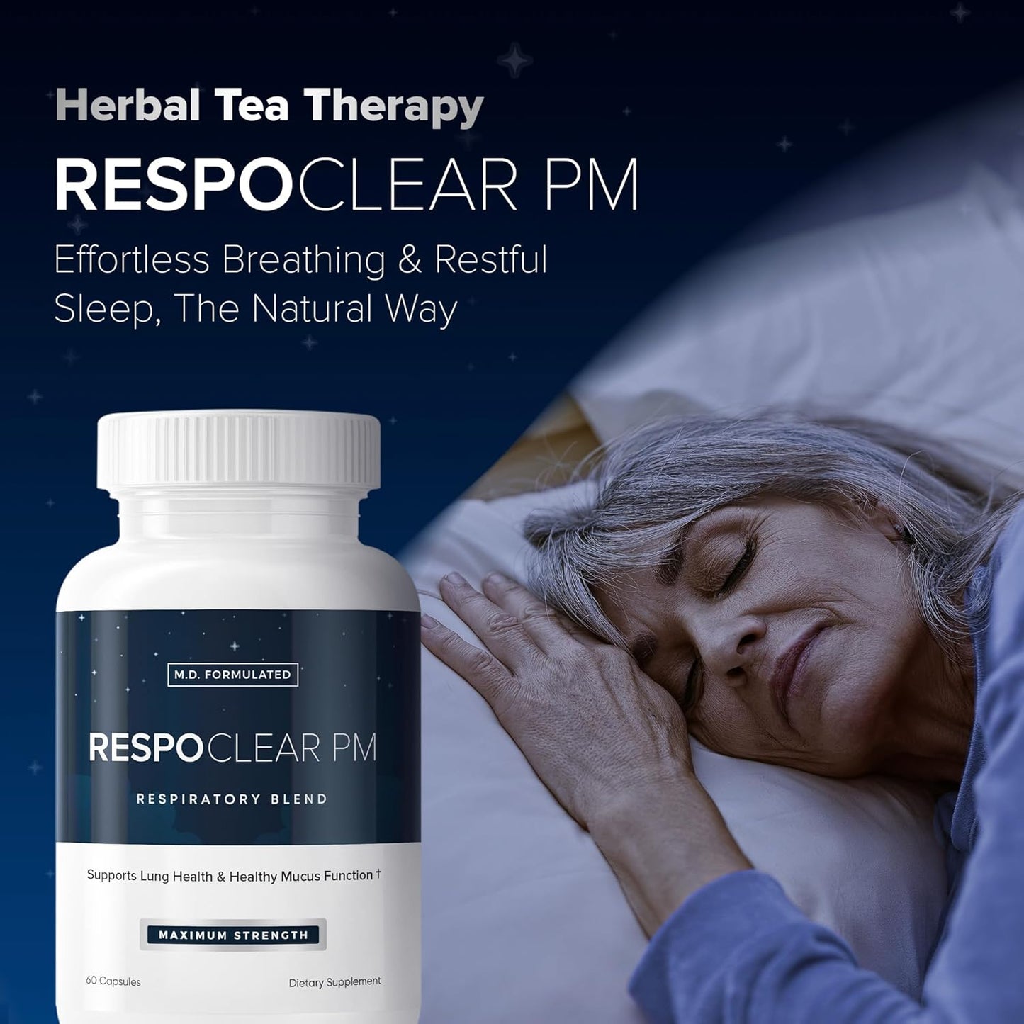 RespoClear PM (60 Caps): Nighttime Respiratory Lung Health & Sinus Support Supplement - Mullein Leaf and L-Theanine - Lung Detox for Smokers & Beyond - GMO-Free & Made in USA