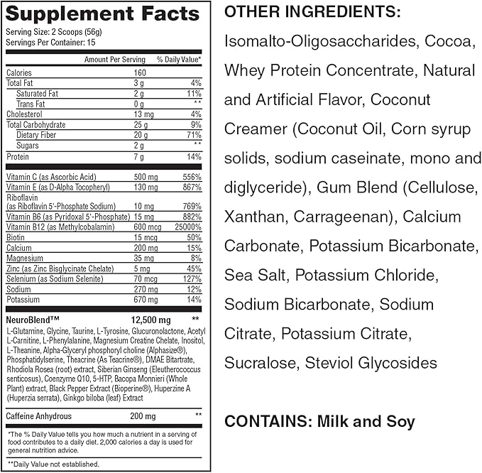 Lean1 Neuro Chocolate, Mental Energy Drink, 15 Serving tub by Nutrition53