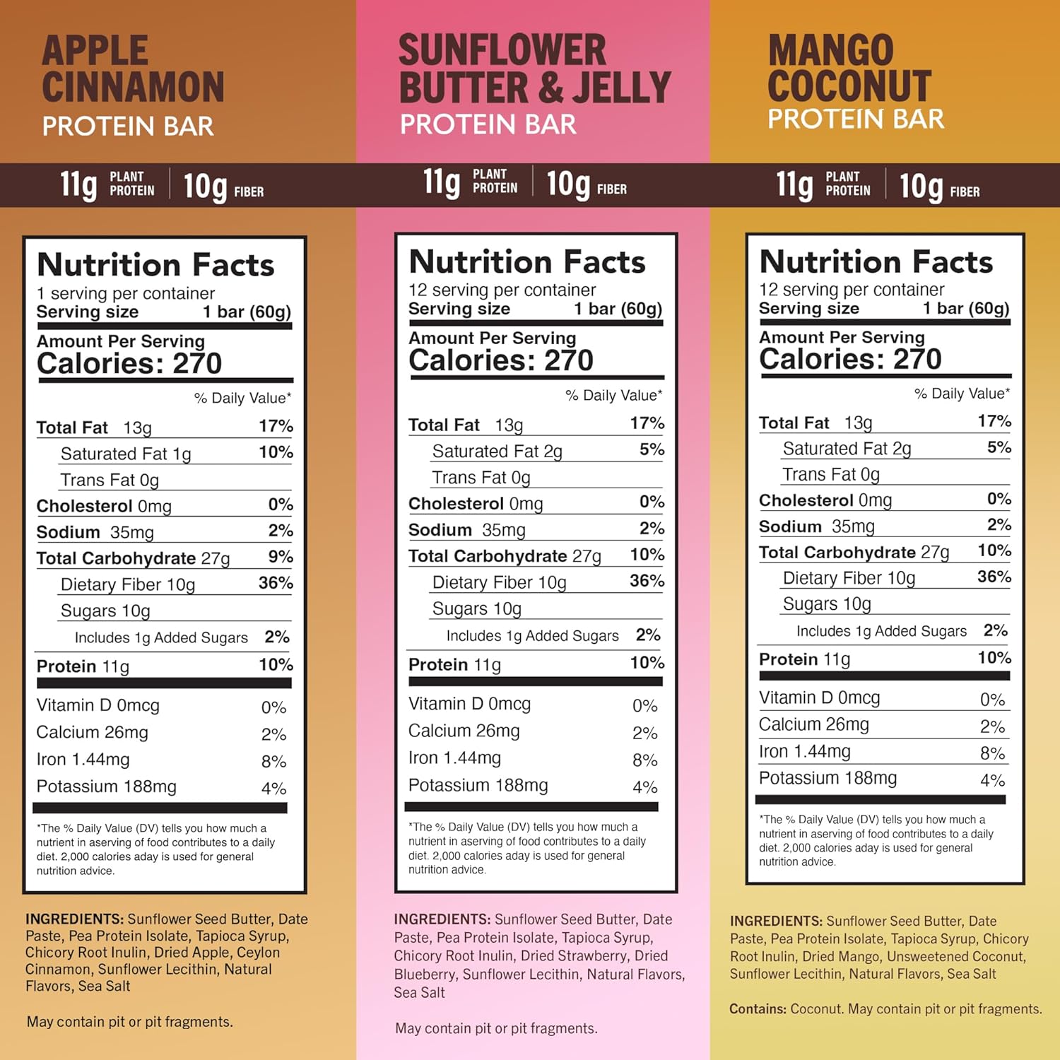 Amrita Nut Free 6 Flavor Variety Pack Vegan Protein Bars (12 CT) | 11g to 12g Plant-Based Protein Bar | Peanut Free, Gluten Free, and Dairy Free | Low Sugar, High Fiber, Healthy School-Safe Snacks