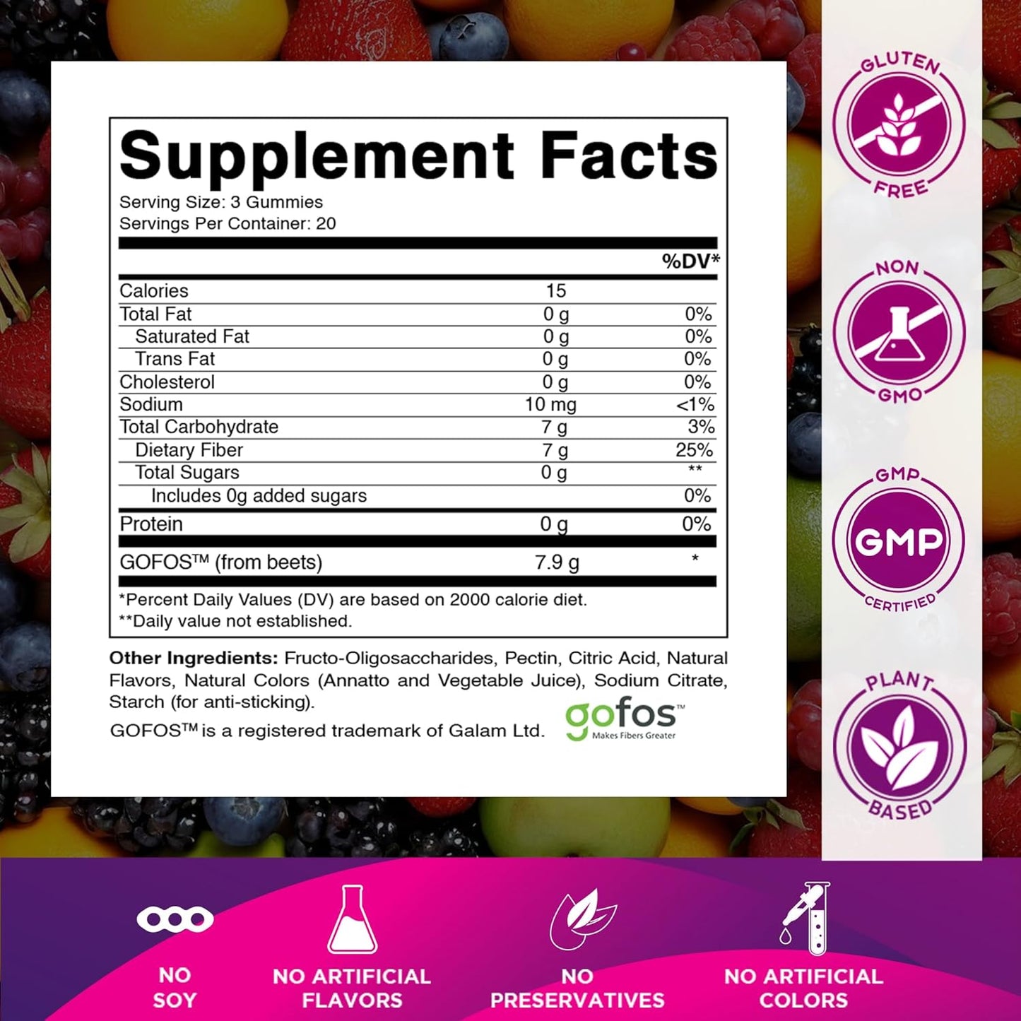 Vitamatic Prebiotic Fiber Gummies for Digestive Health & Regularity, Extra Strength, 7g Fiber per Serving, Zero Sugar Added, Made in USA, 60 Count (2 Pack)