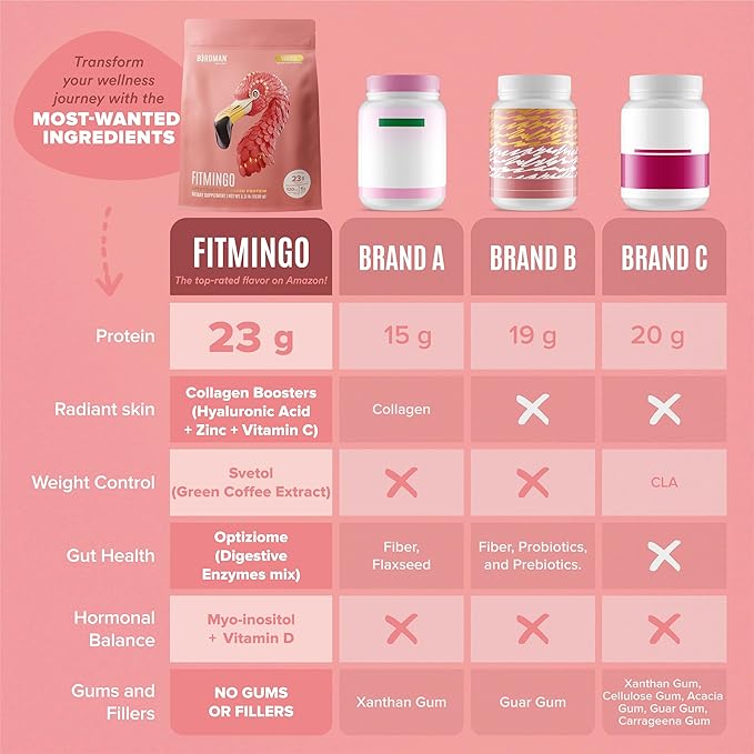 BIRDMAN Fitmingo Vegan Protein Powder with Inositol, Collagen Boosters, Hyaluronic Acid and Vitamins | Low Carb, Dairy Free, Low Calorie | 23g Plant Based Blueberry Protein Powder with Myo-Inositol