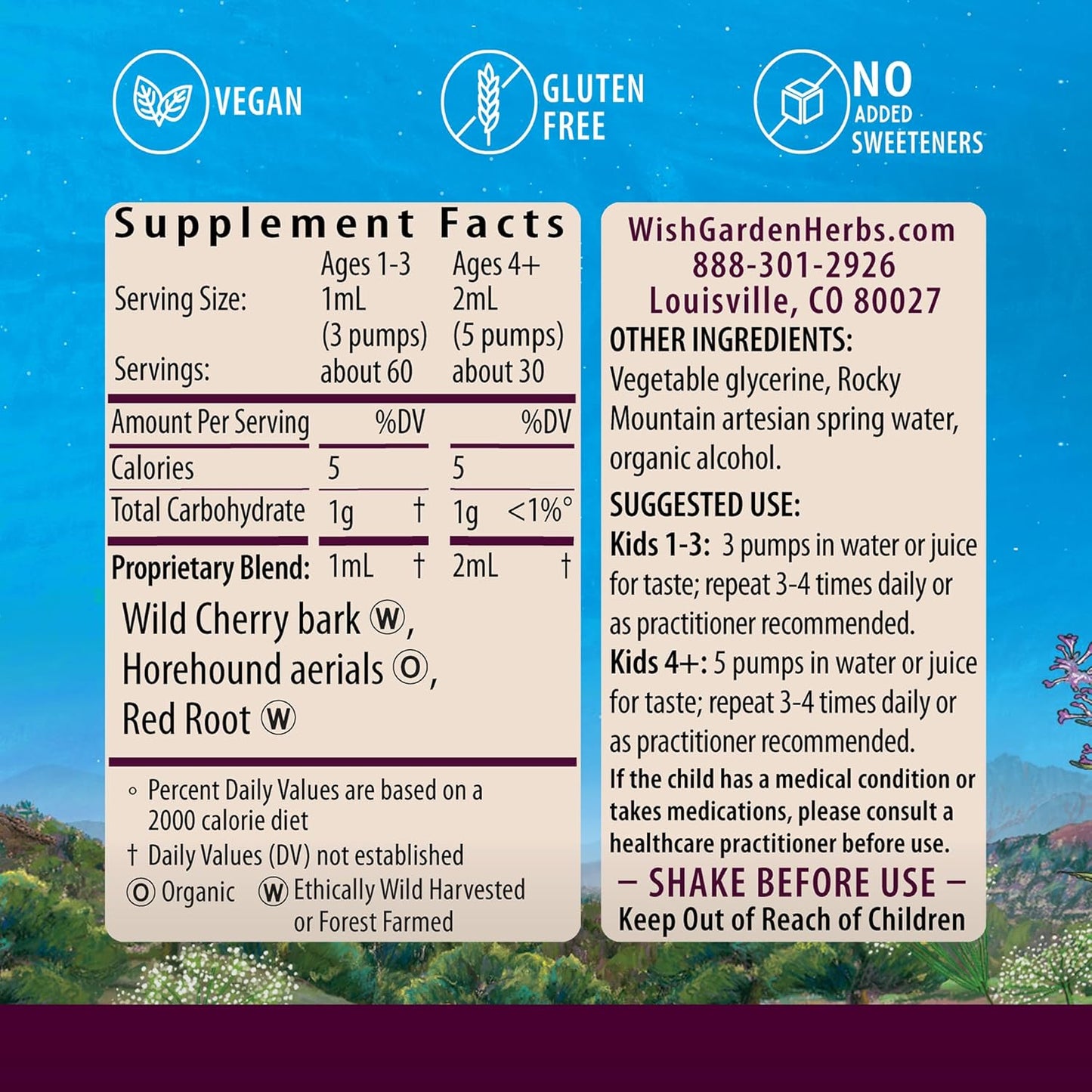 WishGarden Herbs Kick-It Cough for Kids - Natural Herbal Cough Suppressant for Kids & Childrens Expectorant Helps Calm Stubborn Coughs and Soothe Sore Throats, Safe & Effective for Children 0-12, 2oz