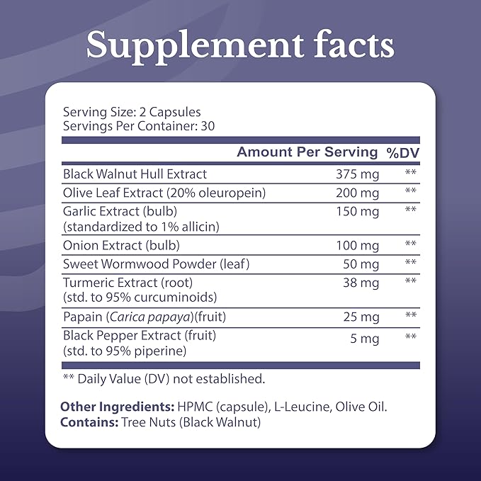 Cleanse24 - Intestinal Cleanse for Humans with Wormwood, Papaya, Black Walnut - Herbal Intestinal Cleanse, Gut Cleanse for Men & Women, 60 Capsules