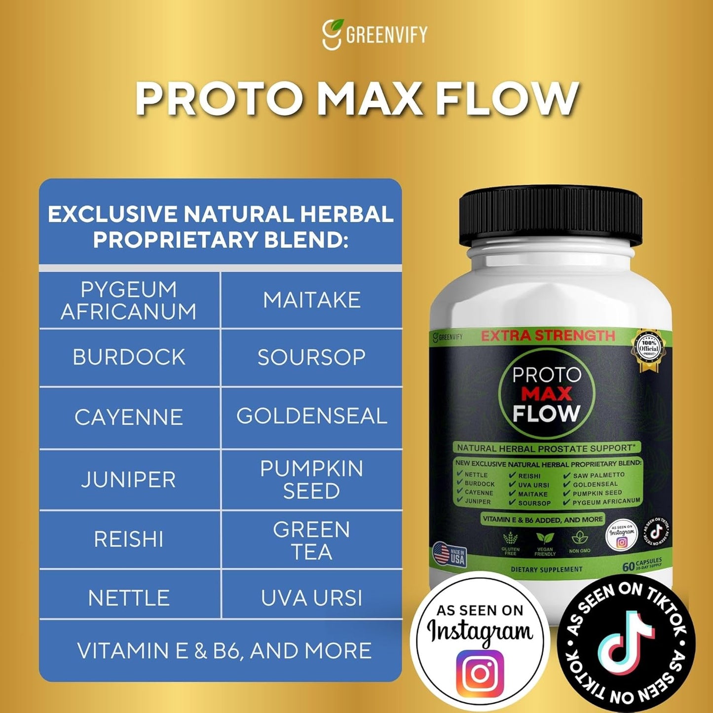 Proto Max Flow Extra Strength Prostate Support, Natural Herbal Supplement with Saw Palmetto, 60 Capsules (2)
