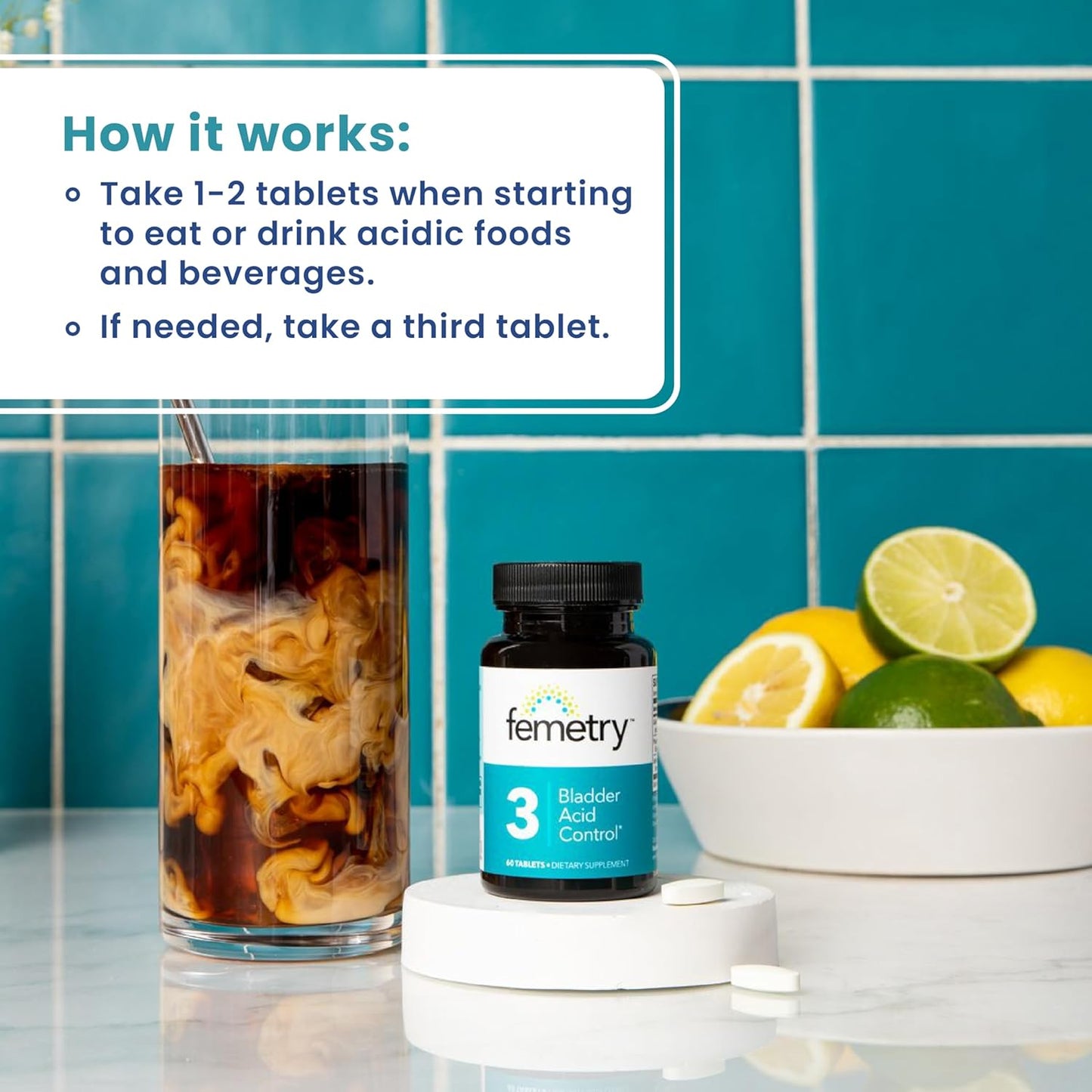 LifeSeasons Femetry Bladder Acid Control - Support for Interstitial Cystitis - Reduce Urine Acidity in The Bladder - Eases Flares Caused by Eating or Drinking Acidic Foods - 60 Tablets