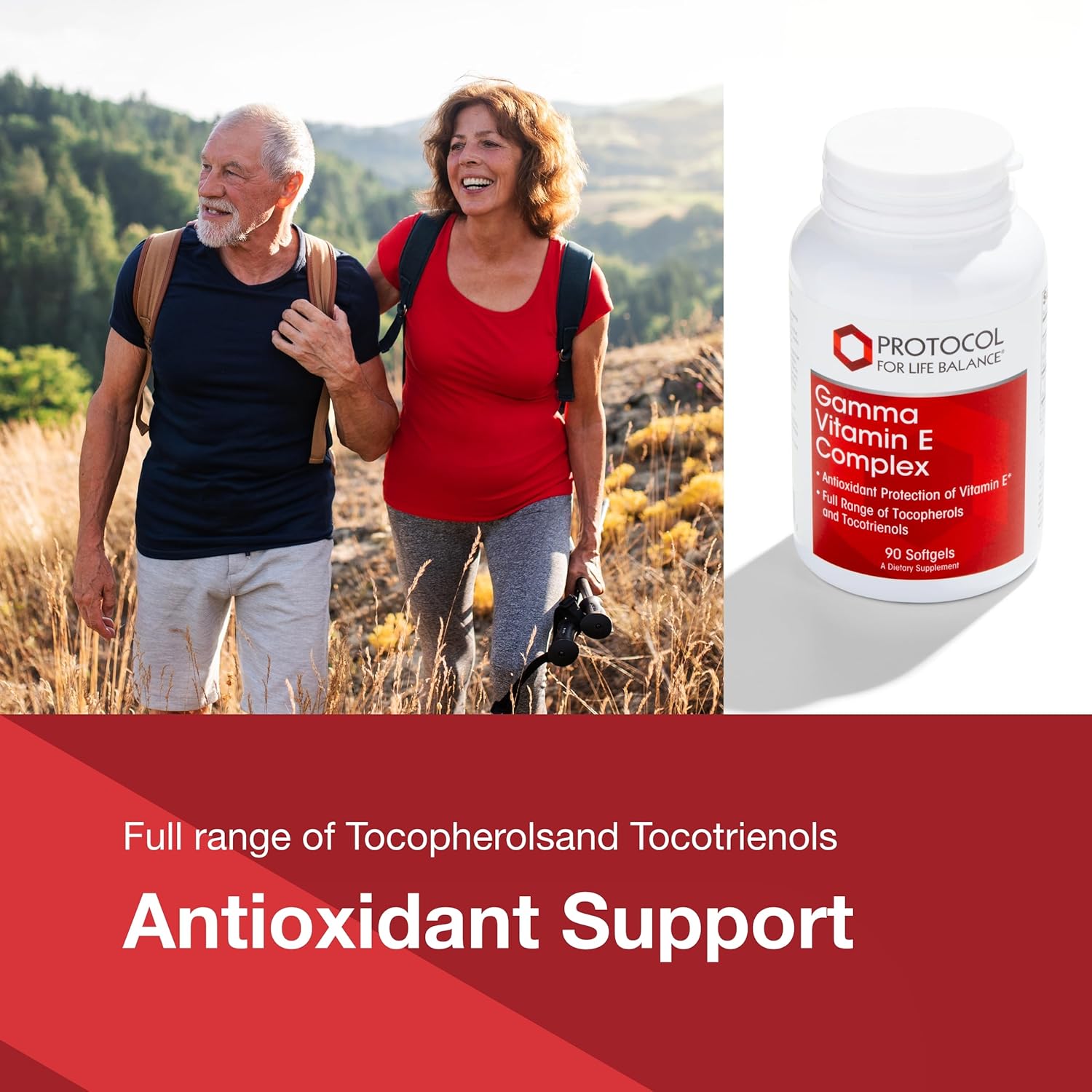 PROTOCOL FOR LIFE BALANCE Gamma E Toco Complex - Vitamin E 300mg - Antioxidant Support - for Cardiovascular Health & Brain Health - with Tocotrienols - Halal & Dairy Free - 90 Softgels