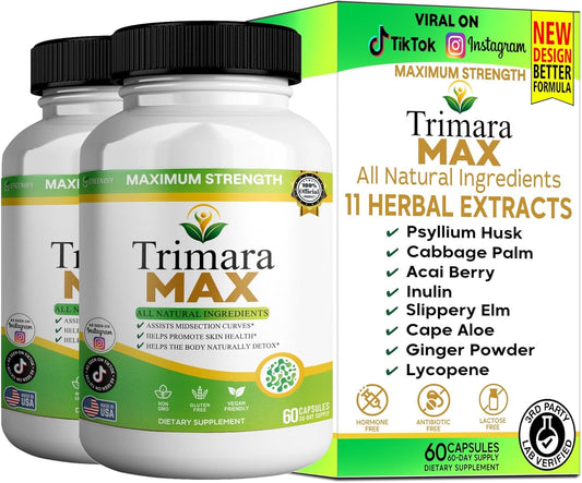 Trimara Max Maximum Strength Natural Dietary Supplement, 60 Capsules, All Natural Ingredients with Psyllium Powder, 30-Day Supply (2)