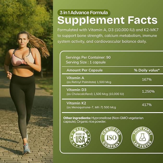 Daily Vites ADK 10 - ADK Vitamin Supplement - High Potency Vitamin A, D3 10,000 IU & K2 (MK-7) - Physician Formulated for Bone, Heart & Immune Support - Non-GMO, Gluten Free - 90 CT (3-Month Supply)