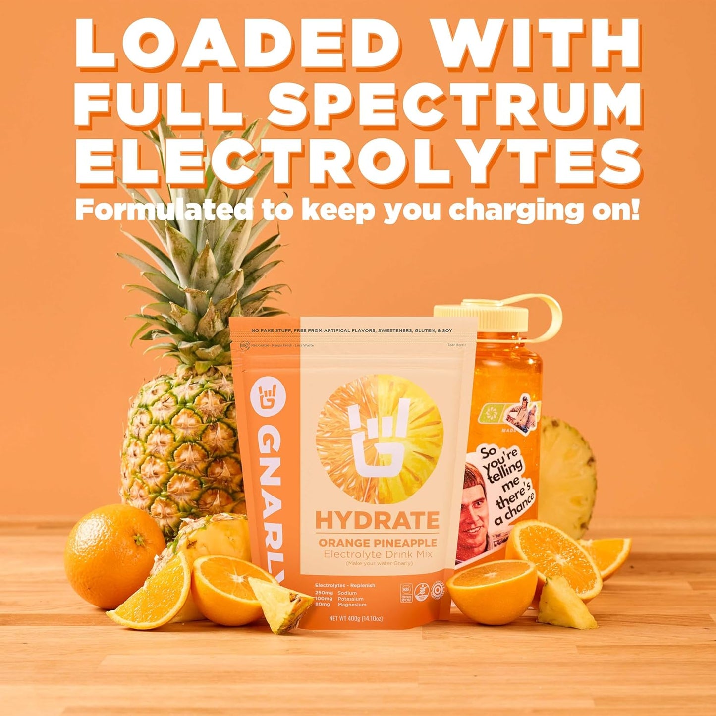 Gnarly Nutrition Hydrate Electrolyte Powder – Orange Pineapple Exercise Hydration Drink Mix – NSF Sport Certified – Electrolyte Solution, Performance & Recovery – Orange Pineapple, 14.10 oz