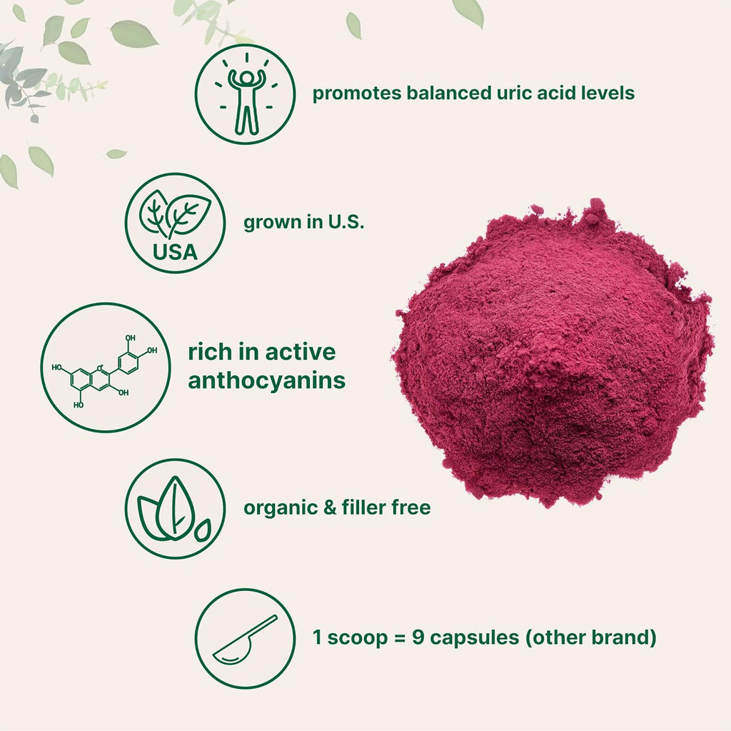 Organic Tart Cherry powder, 4oz | 100% Natural Fruit Powder | US Grown Tart Cherries Source | No Sugar & Additives | Great Flavor for Drinks, Smoothie, & Beverages | Non-GMO & Vegan Friendly