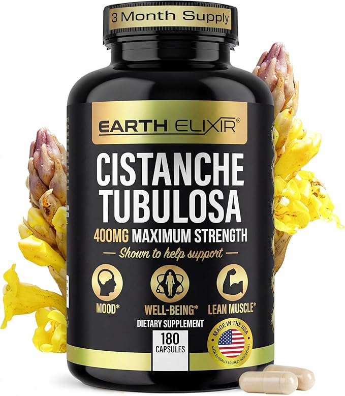 Earth Elixir Cistanche Supplement for Men & Women – Potent Cistanche Tubulosa Extract Capsules for Daily Vitality, Strength & Performance Support – Made in USA, 3rd Party Tested & 3 Month Supply