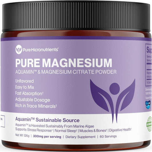 Pure Magnesium Citrate Powder to Support Sleep, Muscle & Bone Health, Energy, Heart & Digestion. Unflavored Magnesium Powder Drink Mix, Vegan, 60 Servings