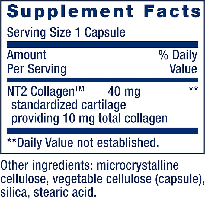 Life Extension NT2 Collagen™, Joint Health Supplement for Joint Comfort & Mobility, Gluten-Free, Non-GMO, 1 Daily, 60 Small Capsules