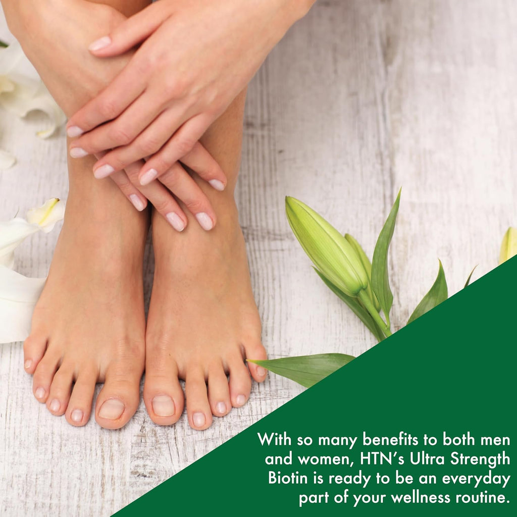 Health Thru Nutrition Biotin 10,000mcg Vegan 100 Capsules | Vitamin B7 | Hair, Skin, Nail Support & Keratin Production | Non-GMO, Soy-Free, Gluten-Free, Hypoallergenic