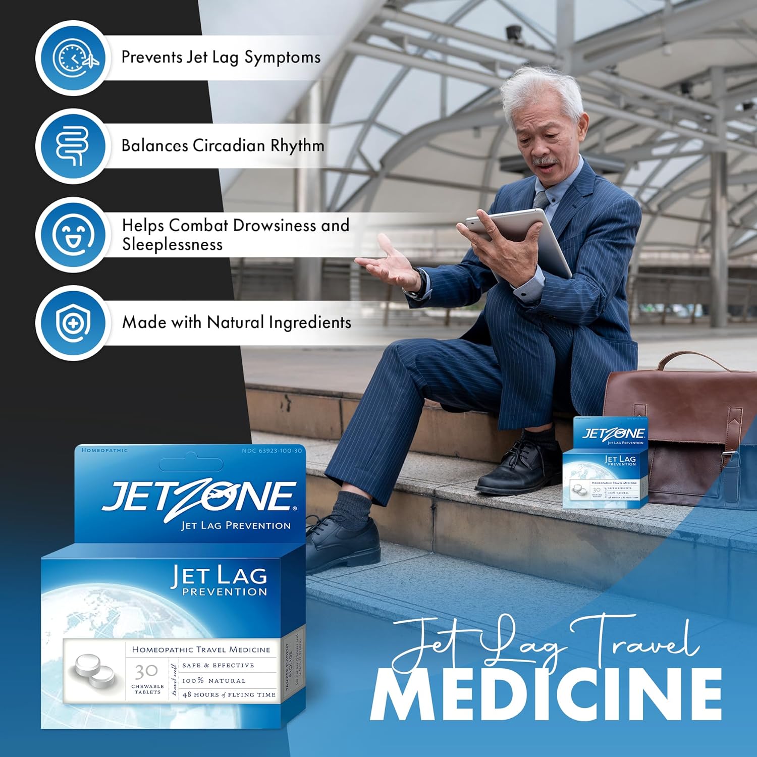 JetZone Jet Lag Remedy - Homeopathic Travel Aid – Trusted for Over 15 Years - Immune Health – Circadian Rhythm - Fatigue – Exhaustion – Tired - Can't Sleep – Good for 48hrs Flying Time - 30 Chewables