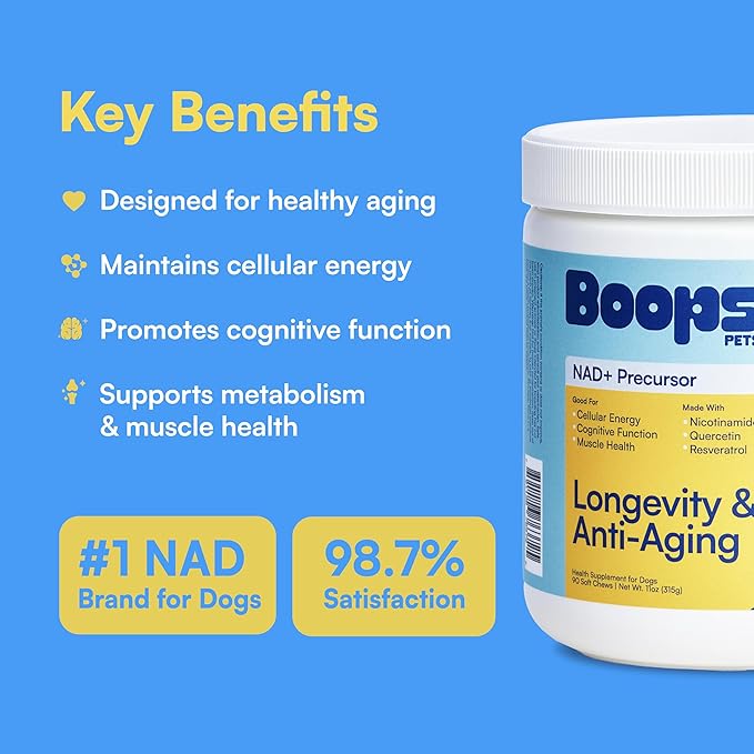 NAD+ Precursor & Senior Dog Supplement - 90 Soft Chews - NMN Alternative for Longevity & Healthy Aging - Nicotinamide Riboside, Resveratrol, Quercetin, Made with Pasture-Raised Chicken