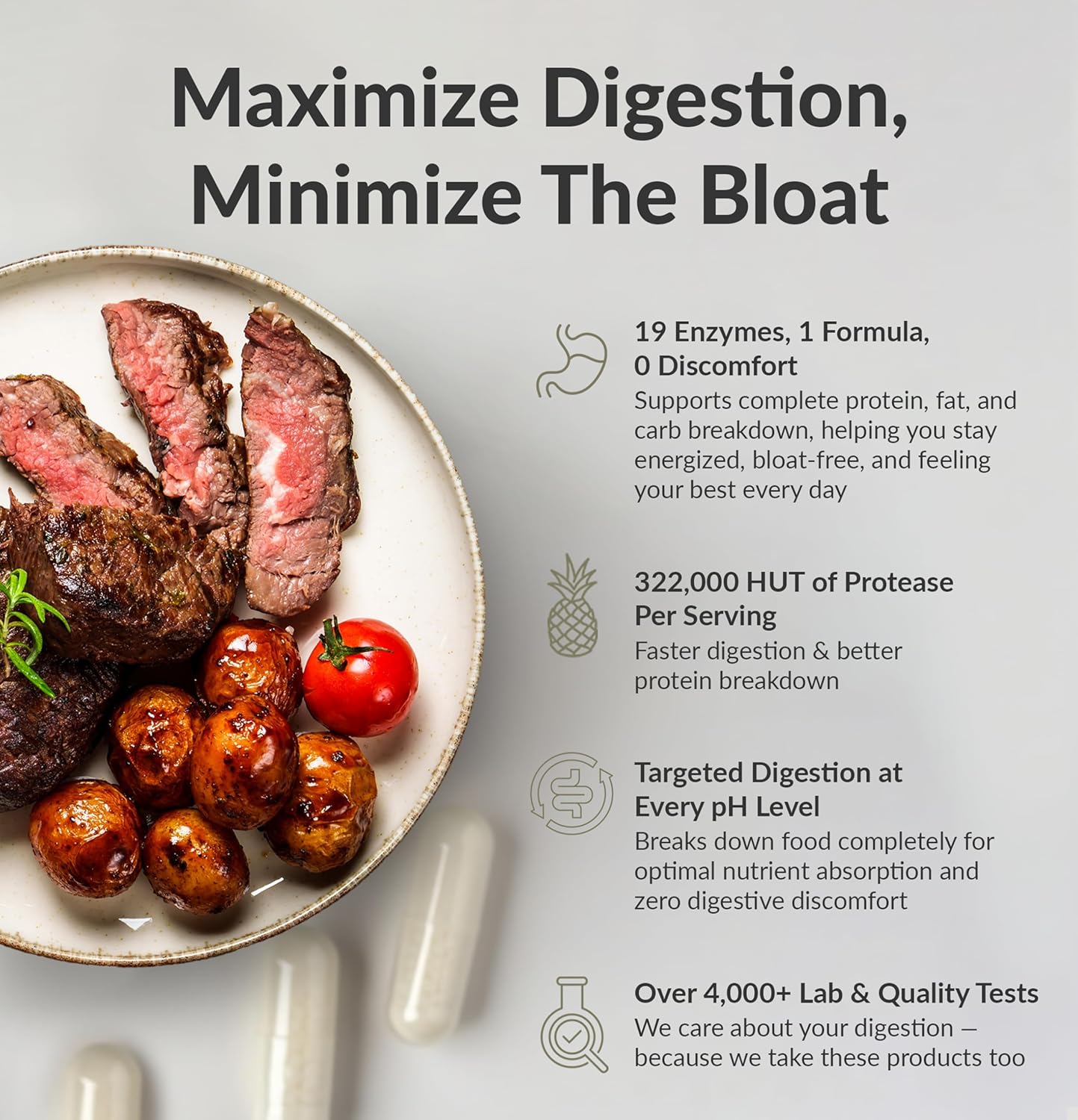 BIOptimizers MassZymes - Complete Digestive Enzymes Supplement for Gut Health - Bloating Relief for Men and Women - Lipase Amylase Bromelain Digestive Enzymes (120 Capsules)