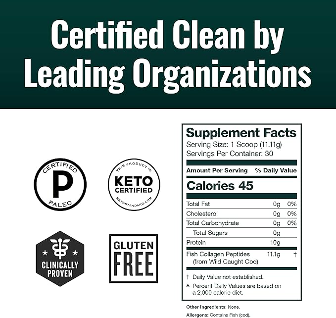 Natural Force Clean Marine Collagen Powder – Tested for Toxins – Certified Keto & Paleo – Hydrolyzed Pure Type I Protein for Anti Aging, Skin, Hair, and Nails – Wild Caught + Non-GMO, 11.7 Ounce