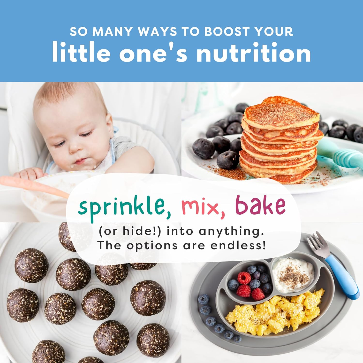 Organic Digestion Booster (Apple & Cinnamon) & Brain Booster - Milled Chia Seed, Milled Flaxseed and Hemp Hearts with Vitamin D, DHA, Probiotics for 6M+ Babies Toddlers & Kids (7oz x 2 Pack)