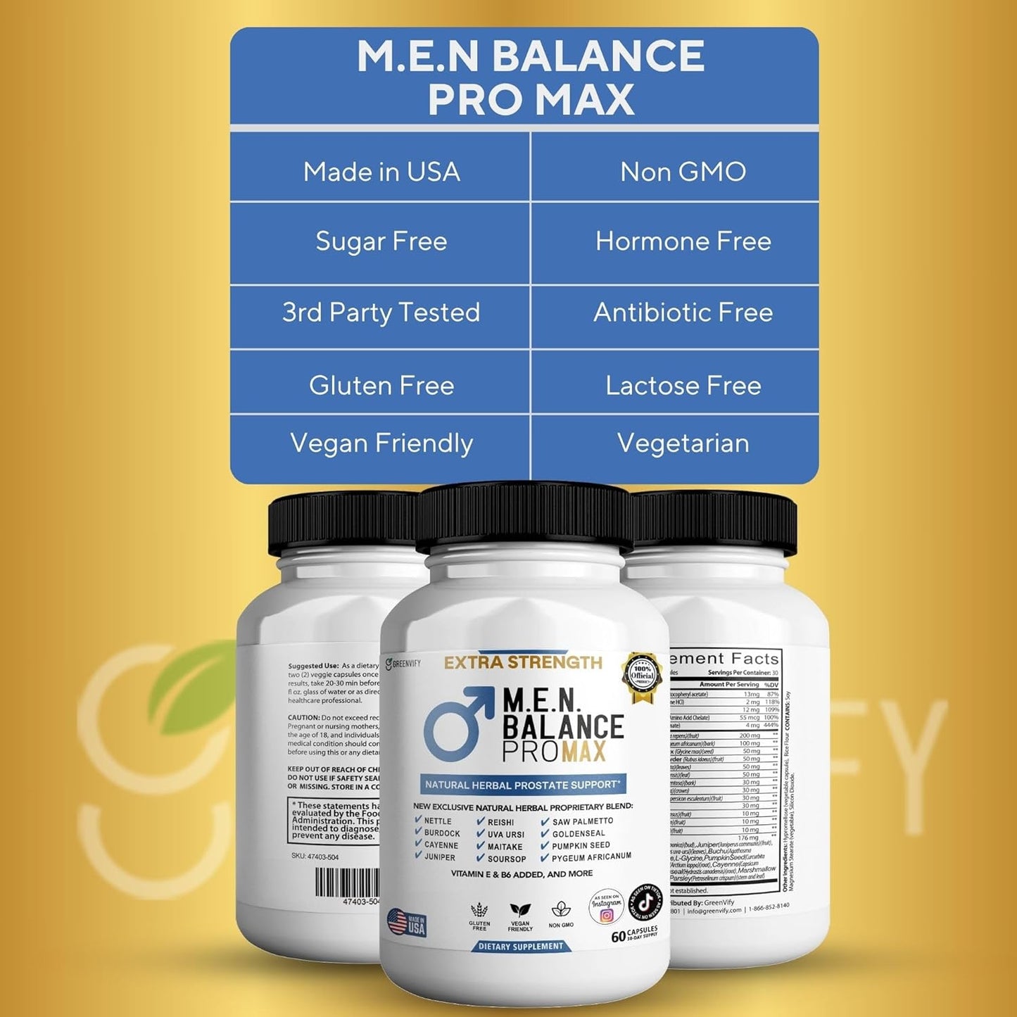 M.E.N. Balance Pro Max, Extra Strength Prostate Support Supplement, Natural Herbal Blend with Saw Palmetto, 60 Capsules (1)