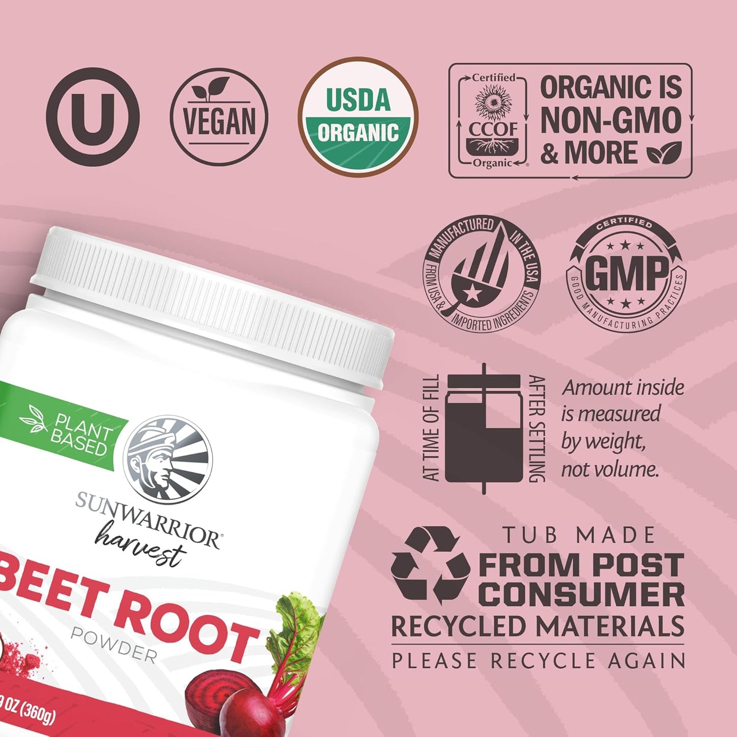 Sunwarrior Beet Root Powder Nitric Oxide Increase Stamina Blood and Flow Circulation Natural Non-GMO Keto Vegan Superfood for Smoothies Acai Pudding Baking 360g sq tub (90 Servings) Organic Harvest