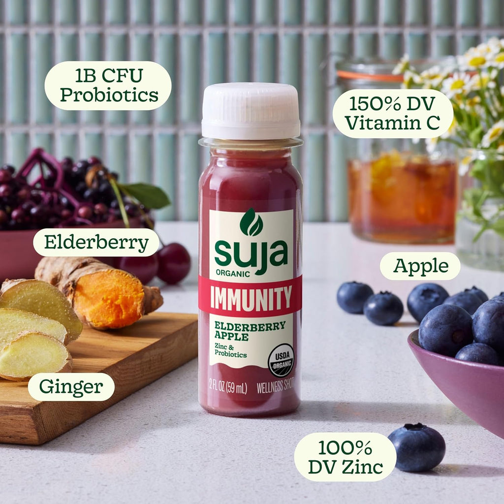 Suja Organic Immunity Elderberry Shot (60 Pack) with Turmeric and Ginger | Immunity Boost & Support | Functional Shots | Cold-Pressed Juice with Live Probiotics | Plant-Based & Gluten-Free