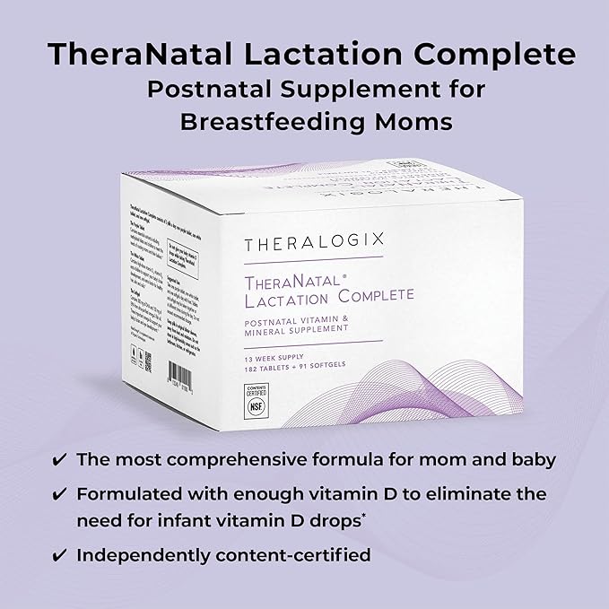 Theralogix TheraNatal Lactation Complete Postnatal Vitamin Supplement - 13-Week Supply - Breastfeeding Supplement for Women - NSF Certified - 182 Tablets & 91 Softgels