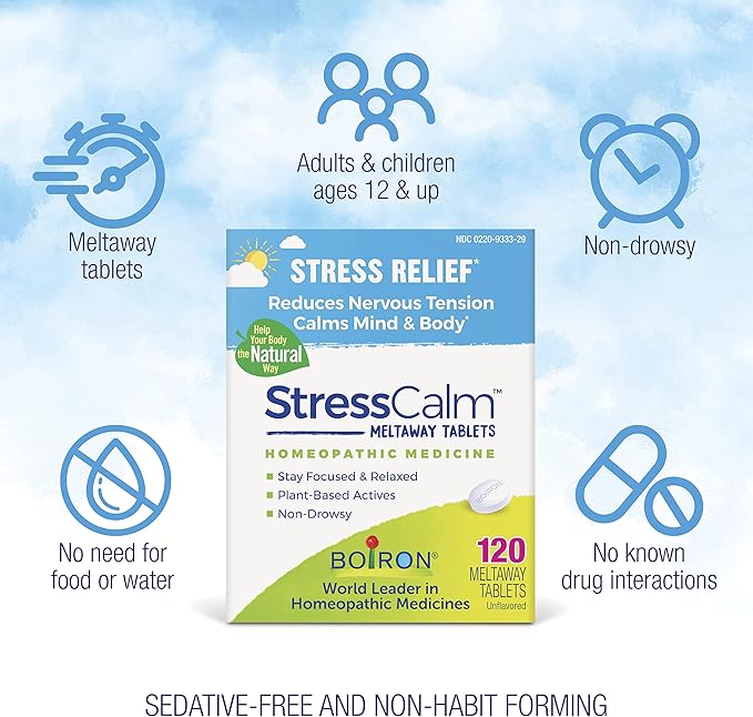 Boiron StressCalm Tablets for Relief of Stress, Anxiousness, Nervousness, Irritability, and Fatigue - 120 Count
