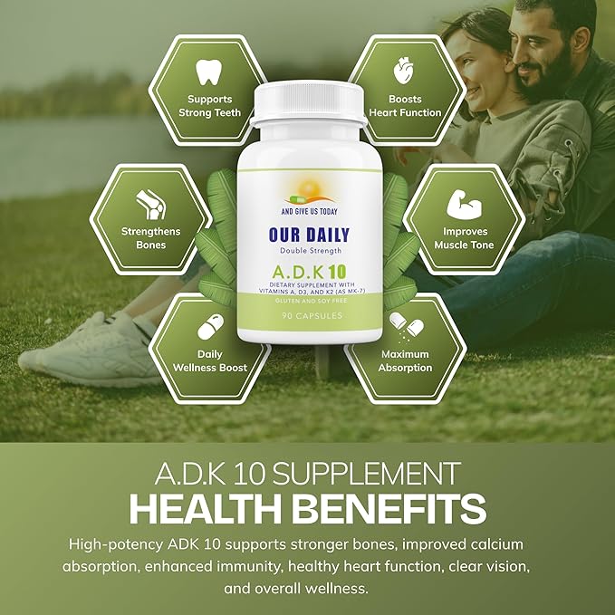 Daily Vites ADK 10 - ADK Vitamin Supplement - High Potency Vitamin A, D3 10,000 IU & K2 (MK-7) - Physician Formulated for Bone, Heart & Immune Support - Non-GMO, Gluten Free - 90 CT (3-Month Supply)