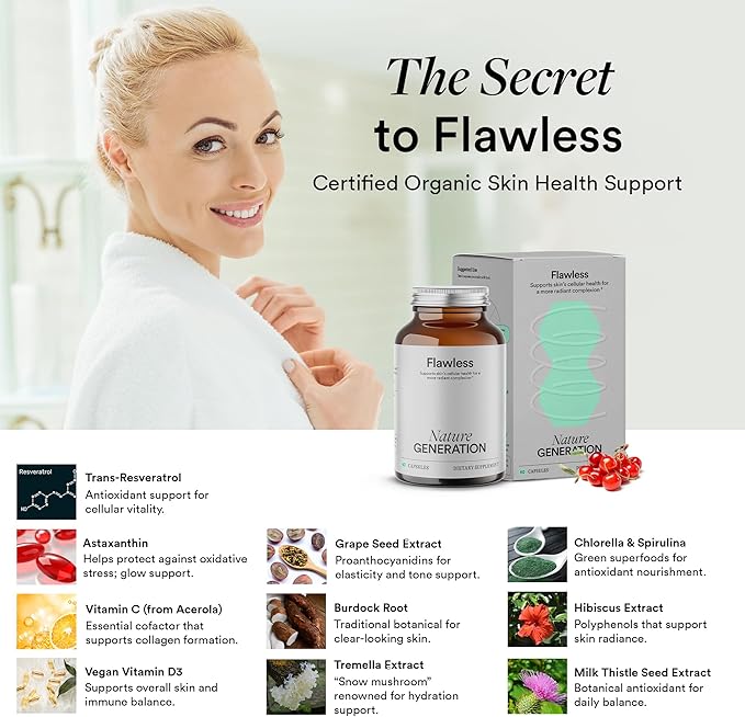 Organic Vegan Collagen Builder - Vitamin C, Trans-Resveratrol and Astaxanthin Supplement for Whole Body Collagen Support - Skin Elasticity, Hydration & Radiance - 60 Capsules