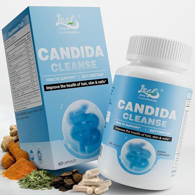 Candida Cleanse for Women, Oregano & Caprylic Acid Gut Cleanse, Herbal Supplement Digestive & Intestinal Health Support, Flora Balance for Gut Health, 60 Capsules