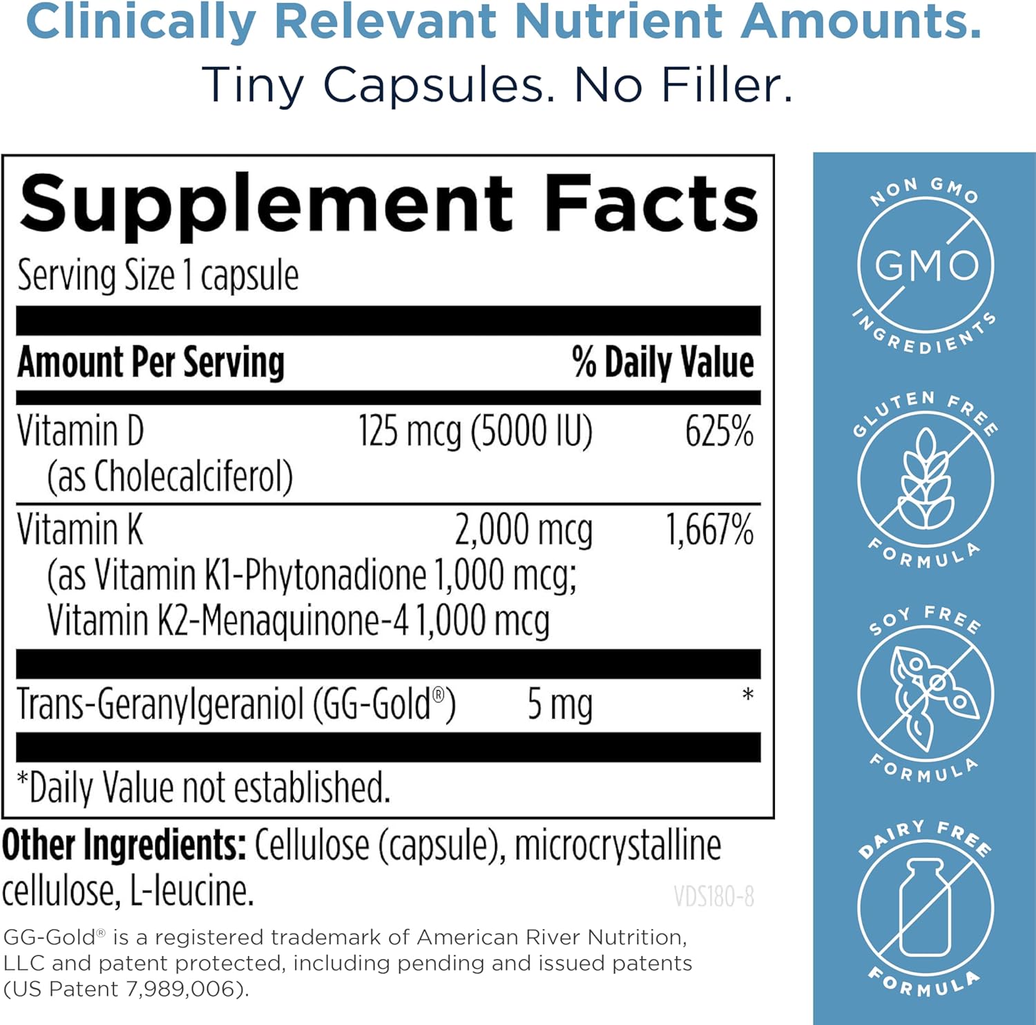 Designs for Health Vitamin D Supreme - Vitamin D 5000 IU with 2000mcg Vitamin K as MK4 for Bone Health, Heart Health & Immune Support - Vitamin D3 Enhanced with GG Supplement (60 Capsules)