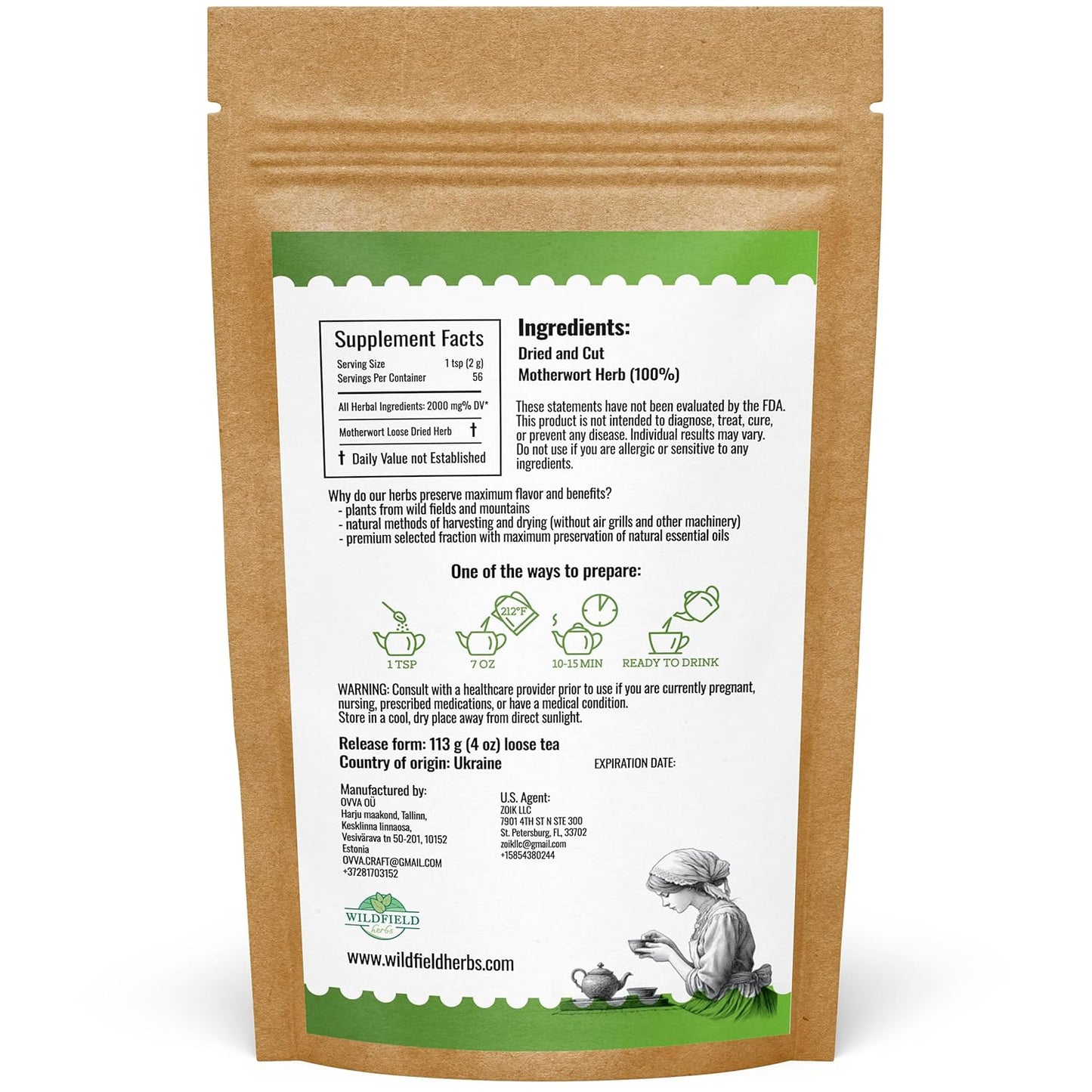 4 oz. Motherwort Tea Dried Motherwort Herb Tea (Leonurus Cardiaca) - 113g Leonurus Cardiaca (Cola De León)