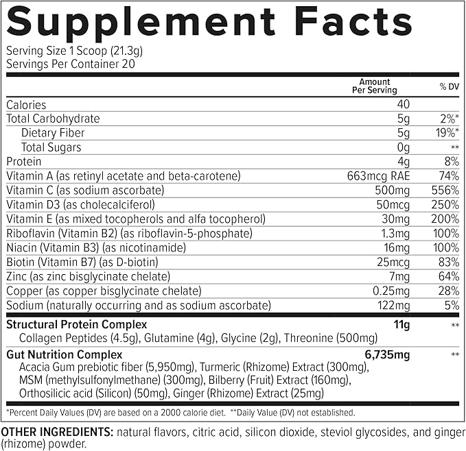 Essential Nutrition - Collagen Gut - Collagen Peptides Powder - Gut health supplement Immunity - Prebiotic Fiber, Turmeric Extract, FODMAP Friendly, Sugar-Free - Orange & Blueberry- 15oz (20 Servings)