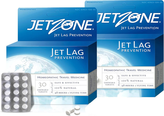 Jet Lag Remedy - Pack of 2 - Homeopathic Travel Aid – Trusted Over 15 Years - Immune Health – Circadian Rhythm - Fatigue – Exhaustion – Tired - Can't Sleep – Good for 48hrs Flying Time - 30ct