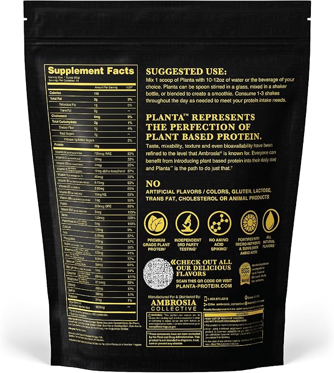 Ambrosia Planta - Premium Plant-Based Protein | Vegan & Keto Friendly | Gourmet Flavors with No Bloating or Stomach Upset | Gluten & Soy Free | No Added Sugar | 14 Servings | (Candy Bar)