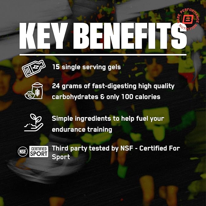 BARE PERFORMANCE NUTRITION, BPN Go Gel Endurance, 24g of Carbohydrates & 100 Calories per Pack, Vegan + Gluten Free Running Gel, 15 Single-Serving Variety Pack
