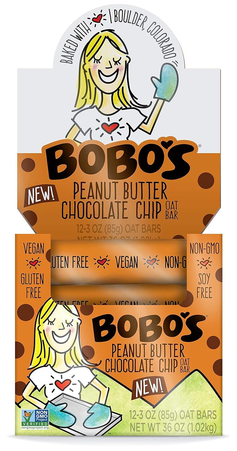 Bobo's Peanut Butter Chocolate Chip Oat Bars, Gluten Free, Non-GMO, Whole Grain Oats, Pack of 12 | Snack Bars | On-the-Go | Made with Simple Ingredients