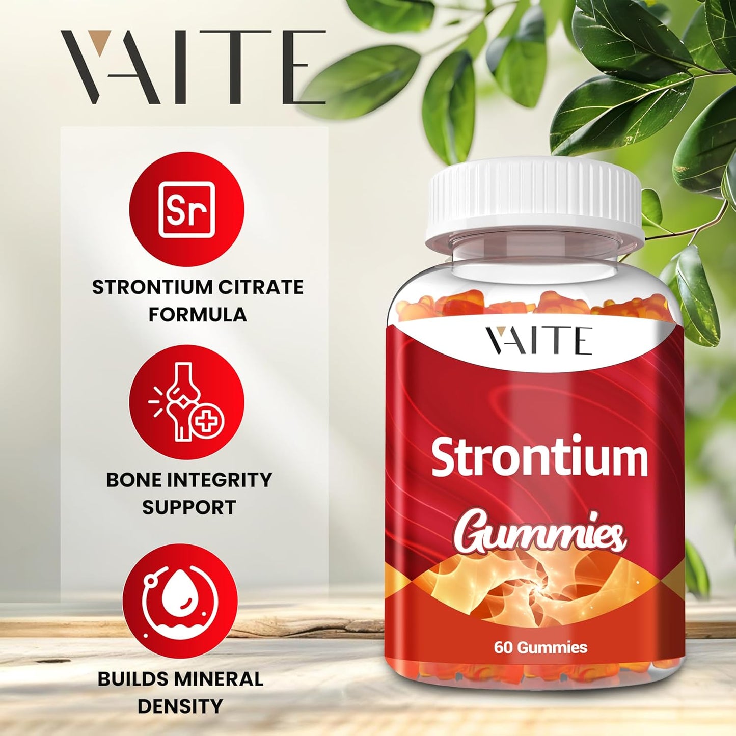 Strontium Citrate 750mg Supplement – Enhances Bone Density, Strength, and Health for Men and Women, 60 Vegan, Non-GMO, Sugar-Free Gummies Provide an Easy Way to Promote Long-Term Bone Wellness