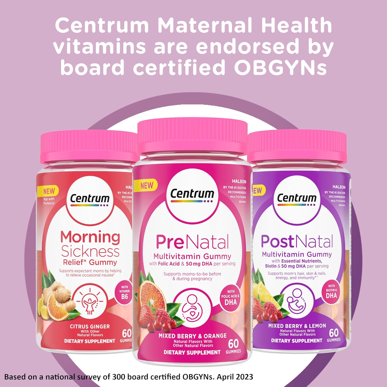 Centrum Prenatal Multivitamin Gummies with DHA and Folic Acid, Mixed Berry and Orange Flavors - 60 Count, 30 Day Supply