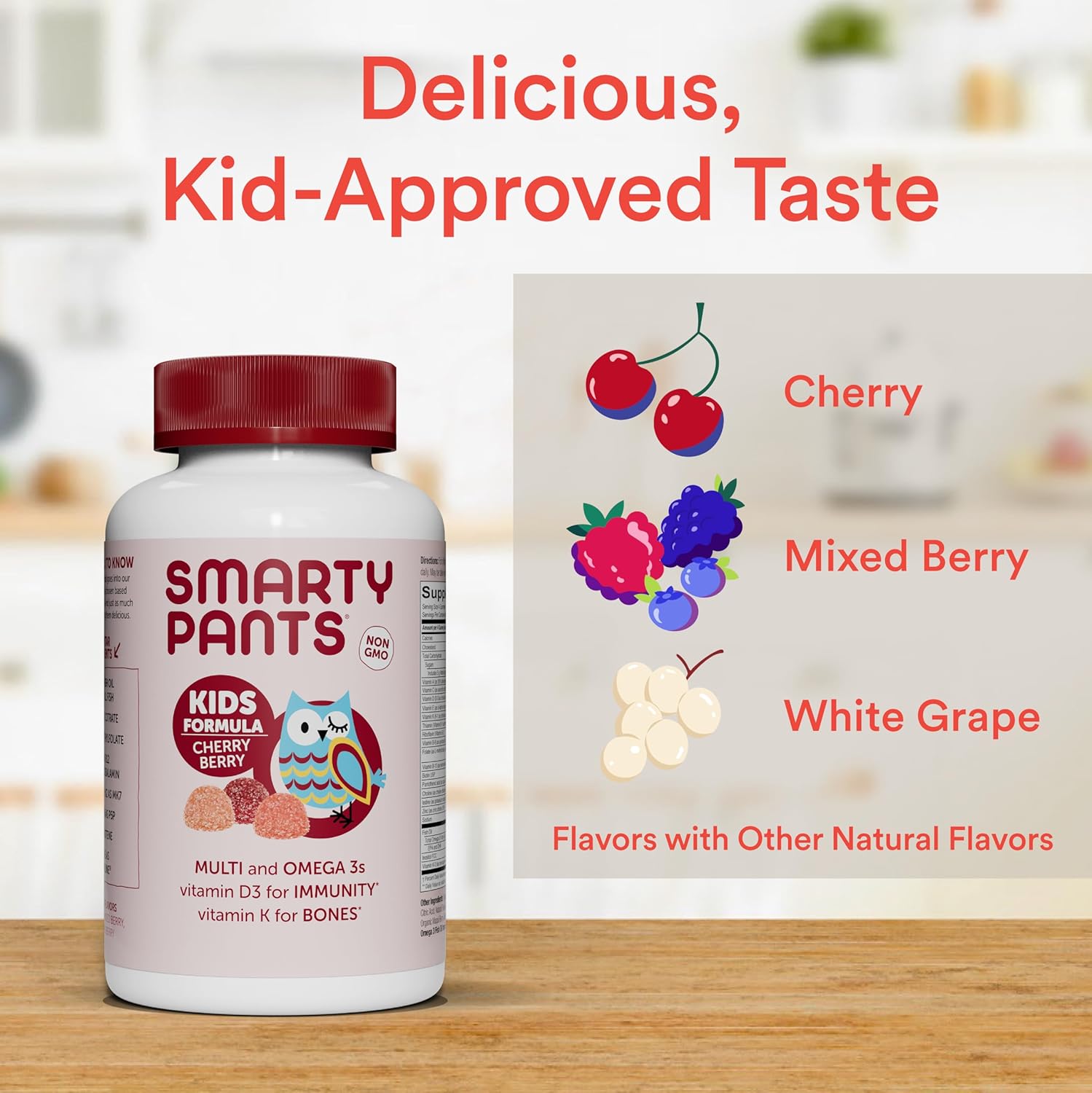 SmartyPants Kids Multivitamin Gummies: Omega 3 Fish Oil (EPA/DHA), Vitamin D3, C, Vitamin B12, B6, A, K & Zinc for Immune Support, Biotin, Grape, Cherry & Berry Flavors, 120 Count (30 Day Supply)