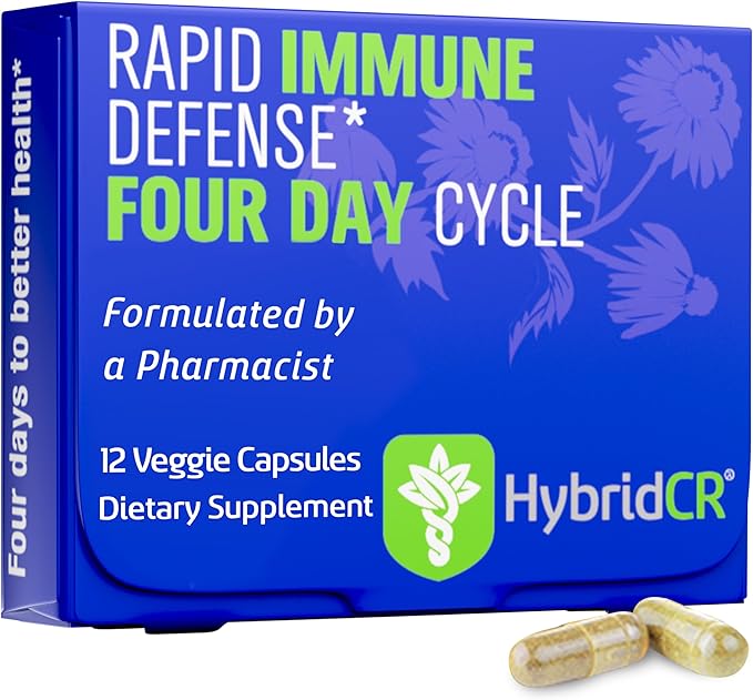 HybridCR Rapid Immune Support Supplement Pharmacist Formulated Natural Herbal Formula to Immunity Boost Response Gluten-Free Natural Cold Remedy | 12 Capsules in 4 Day Dose Pack