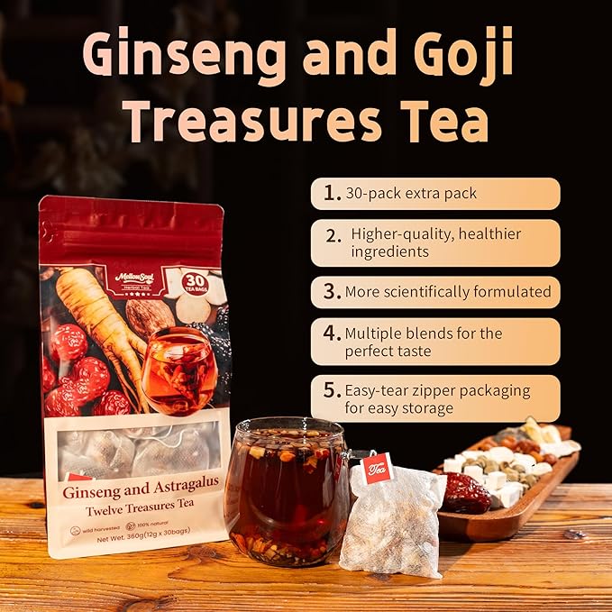 Kidney Tea Formula Ginseng Fifteen Treasure Tea -Upgraded Ginseng Five Treasures,Natural Herbal Blend with 15 Traditional Chinese Herbs Kidney , Caffeine-Free,Detox & Cleanse, Liver Support & Energy Boost For Men Women(1 Pack/30 Bags)(Fifteen treasure)