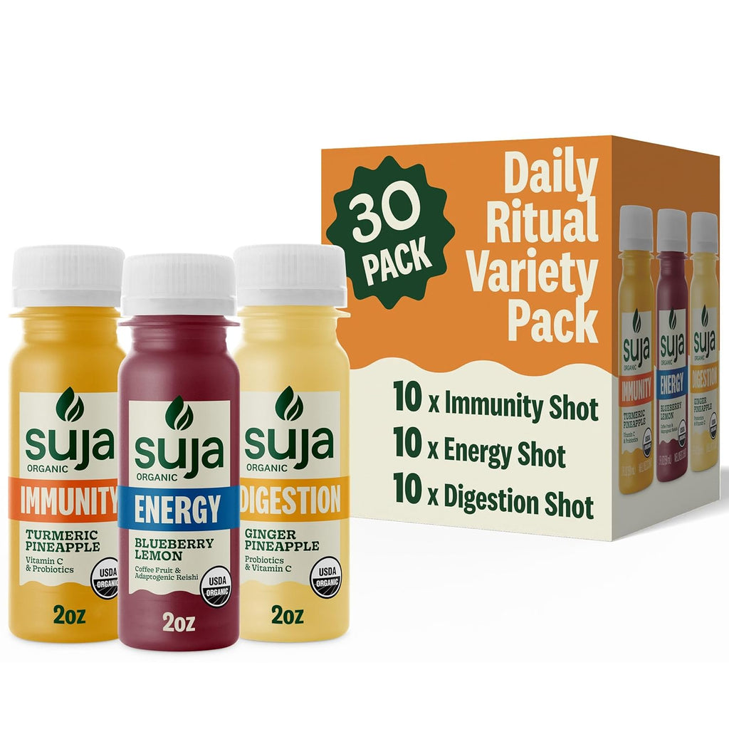 Suja Organic Daily Ritual Shot 30 Count Variety Pack | Immunity, Energy, & Digestion Functional Shots | Cold-Pressed Juice with Live Probiotics | Plant Based & Gluten Free