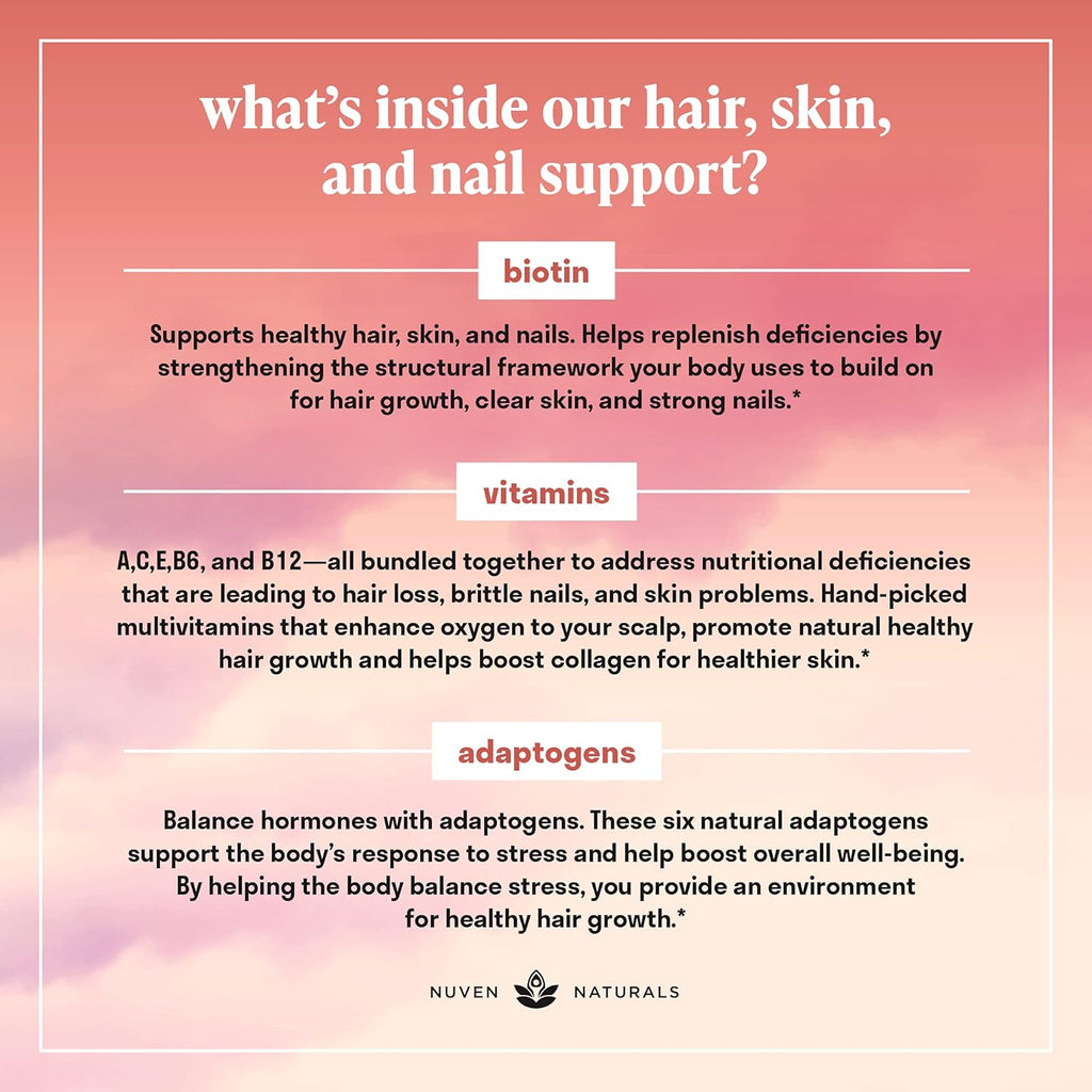 Hair Vitamins - Biotin 10000 mcg with Vitamin A, E, C, D & Adaptogens to Support Hair, Skin & Nails - Biotin Supplement for Health & Growth | Vegan, Non-GMO, Gluten Free | 60 Capsules & 30 Servings