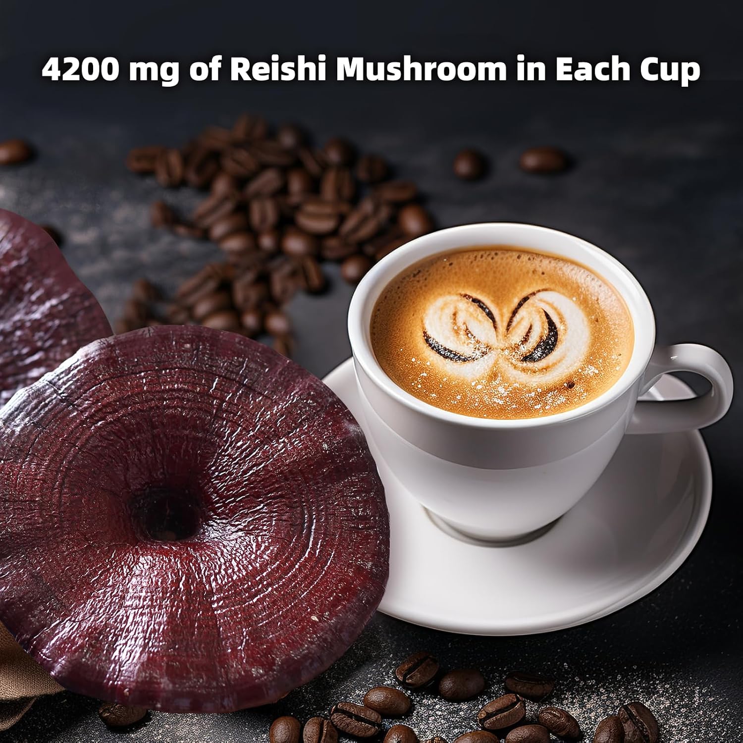 Mushroom Coffee Alternative Cappuccino Mix, Instant Superfood Coffee Drink with Reishi Mushroom Extract for Stress Relief, Immune Support, Smooth and Tasty, 11.1oz, 15 Count